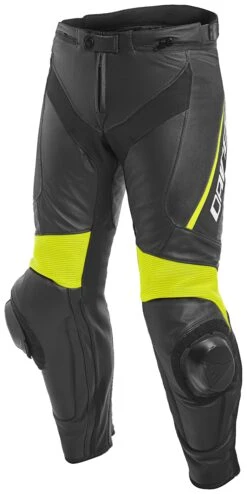 Dainese Delta 3 Leather Pants -Motorcycle Equipment Store dainese delta3 leather pants black black fluo yellow