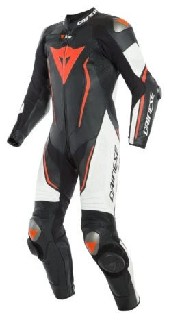 Dainese Misano 2 D-Air Perforated Race Suit -Motorcycle Equipment Store dainese misano2 d air perforated race suit black white fluo red