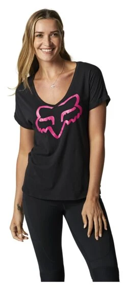 Fox Racing Boundary V-Neck Women's Top -Motorcycle Equipment Store fox racing boundary v neck womens top black pink 1