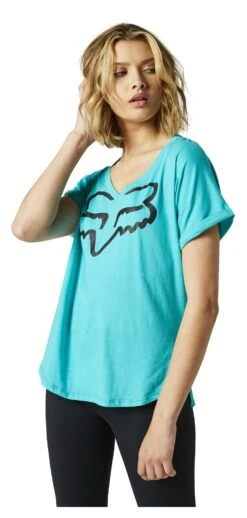 Fox Racing Boundary V-Neck Women's Top -Motorcycle Equipment Store fox racing boundary v neck womens top teal 1